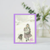 Oud Duits klein meisje, Dachshund, Katten, sneeuw Briefkaart (Staand voorkant)