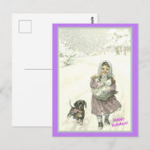 Oud Duits klein meisje, Dachshund, Katten, sneeuw Briefkaart (Voorkant / Achterkant)