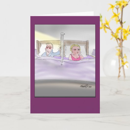 Oud echtpaar in bed grappig wenskaart kaart (Gele Bloem)
