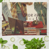 Oud echtpaar met tuingereedschap theedoek (Gevouwen)