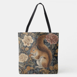 Oud eekhoorn- en bloemenpatroon  tote bag
