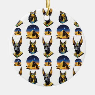 Oud Egypte Piramide Anubis Patroon Ontwerp Keramisch Ornament