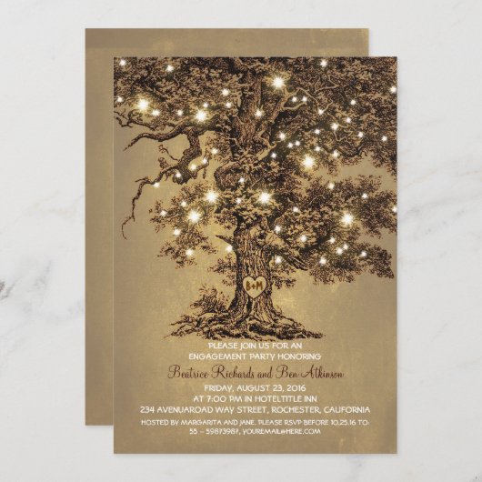 oud eiken boom rustiek verlovingsfeest kaart (Voorkant / Achterkant)