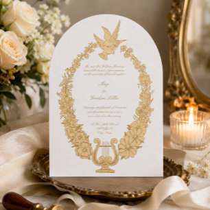 Oud-Elegante Sierlijke Duiven Bloemen & Harp Rand Kaart