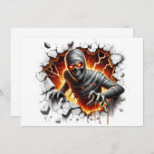 Oud en Griezelig Mummie Skelet Breekt Door Kaart (Voorkant / Achterkant)