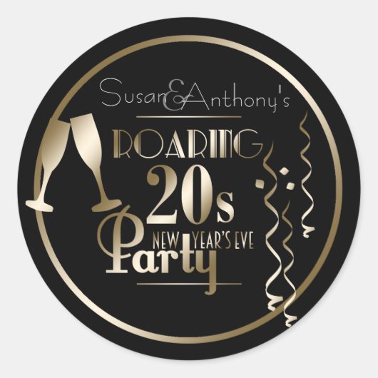 Oud en Nieuw 2020 Roaring 20s Gold Retro Theme Ronde Sticker (Voorkant)