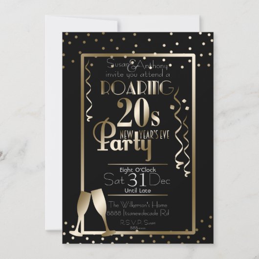 Oud en Nieuw 2020 Roaring 20s Retro Theme Gold Kaart (Voorkant)