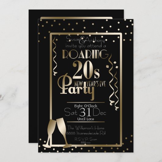 Oud en Nieuw 2020 Roaring 20s Retro Theme Gold Kaart (Voorkant / Achterkant)