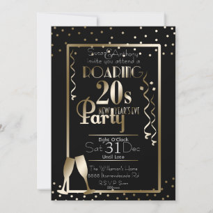 Oud en Nieuw 2020 Roaring 20s Retro Theme Gold Kaart