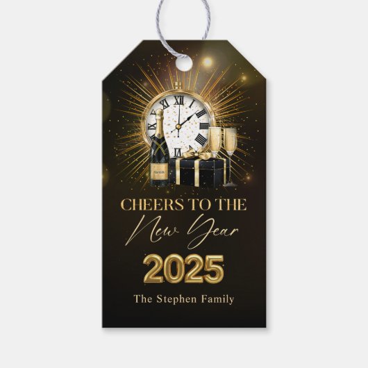 Oud en Nieuw 2025 Goud Champagne Feest Cadeaulabel (Voorkant)