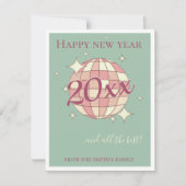 Oud en nieuw 2025 teal retro wenskaart feestdagenkaart (Voorkant)