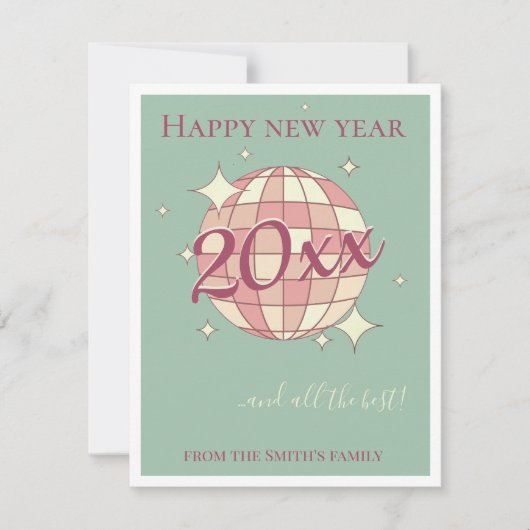 Oud en nieuw 2025 teal retro wenskaart feestdagenkaart (Voorkant)