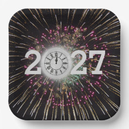 Oud en nieuw 2027 Maan en klok Papieren Bordje