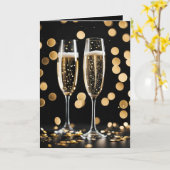 Oud en Nieuw Champagne Fluiten Kaart (Gele Bloem)