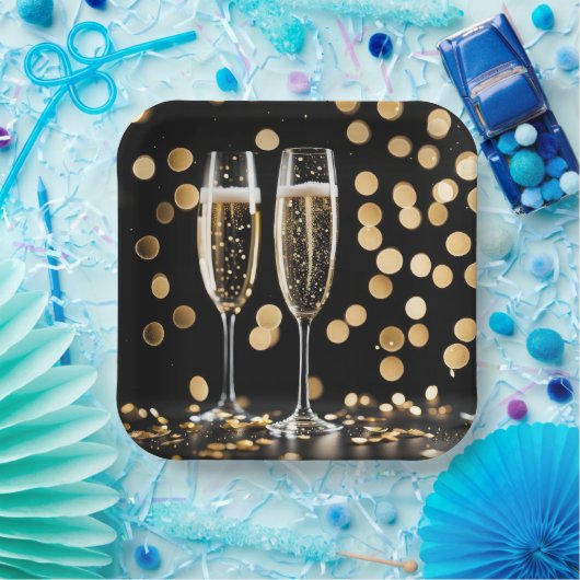 Oud en Nieuw Champagne Fluiten Papieren Bordje (Feest)