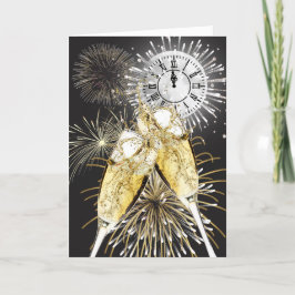 Oud en Nieuw Champagne Toast en Maan Feestdagen Kaart