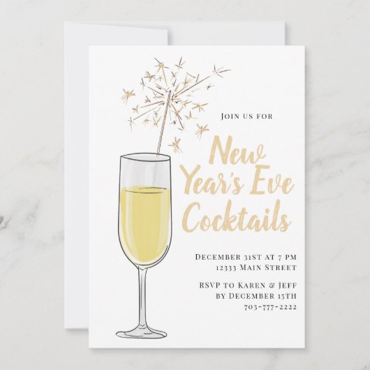 Oud en Nieuw Cocktail Party Champagne uitnodiging (Voorkant)