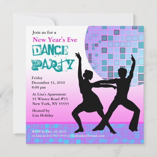 Oud en nieuw dansfeest uitnodiging Roze Disco (Voorkant)