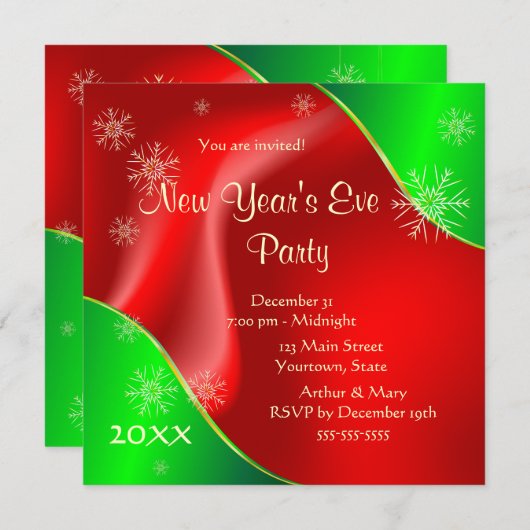Oud en nieuw-feest 2020 in rood en groen kaart (Voorkant / Achterkant)