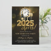 Oud en Nieuw Feest 2025 Gouden Champagne Kaart (Staand voorkant)