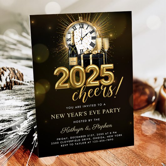Oud en Nieuw Feest 2025 Gouden Champagne Kaart