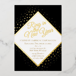 Oud en Nieuw Feest Black and Gold Glitter  Folie Uitnodiging