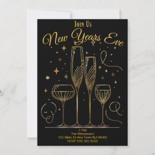 Oud en Nieuw Feest Champagne Glazen Uitnodiging