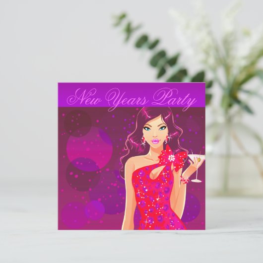 Oud en Nieuw Feest Club Flyer paars/rood Kaart (Staand voorkant)