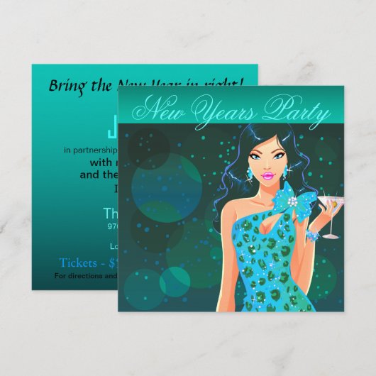 Oud en Nieuw-feest Club Flyer turkoois/aqua Kaart (Voorkant / Achterkant)