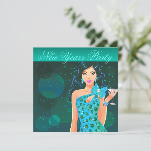 Oud en Nieuw-feest Club Flyer turkoois/aqua Kaart (Staand voorkant)