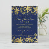 Oud en Nieuw-feest Goud & Marineblauw  Sneeuwvlokk Kaart (Staand voorkant)