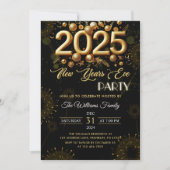 Oud en Nieuw Feest Gouden Glitters Op Zwart Kaart (Voorkant)