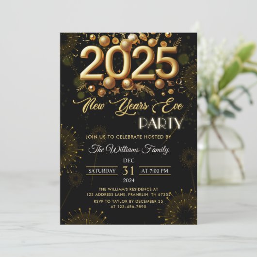 Oud en Nieuw Feest Gouden Glitters Op Zwart Kaart (Staand voorkant)