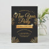 Oud en Nieuw Feest Gouden Sneeuwvlokken Uitnodigin Kaart (Staand voorkant)