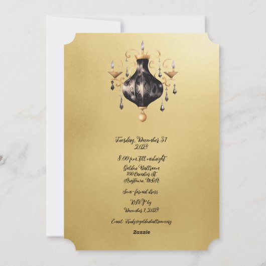 Oud en nieuw feest uitnodiging Zwart en Goud (Achterkant)