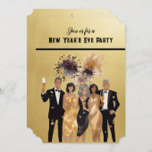 Oud en nieuw feest uitnodiging Zwart en Goud (Voorkant / Achterkant)