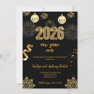 Oud en Nieuw Feest Zwart & Goud Ballon Confetti Kaart