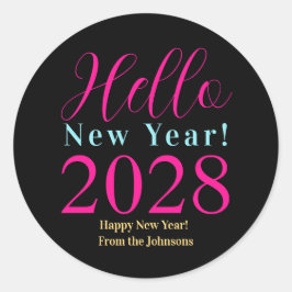 Oud en Nieuw Gelukkig Nieuwjaar Zwart Hot Pink Ronde Sticker