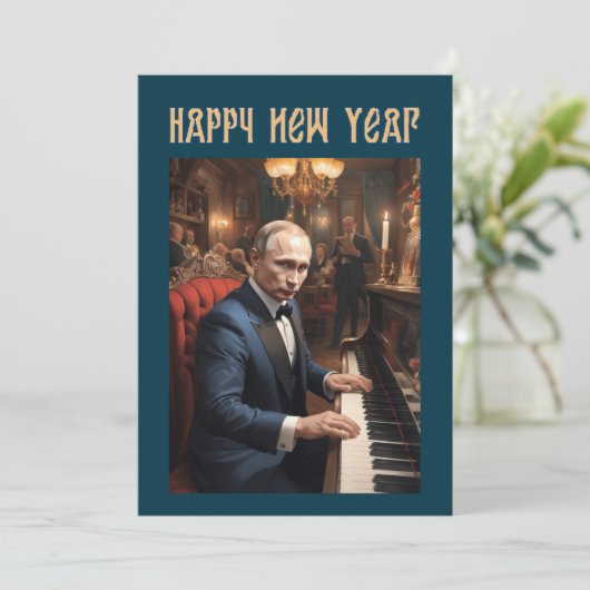 Oud en nieuw grappig Vladimir Poetin Russisch Feestdagenkaart (Staand voorkant)