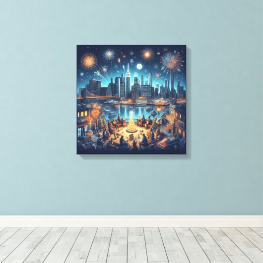 Oud en Nieuw in New York City Canvas Afdruk (Insitu (Houten vloer))