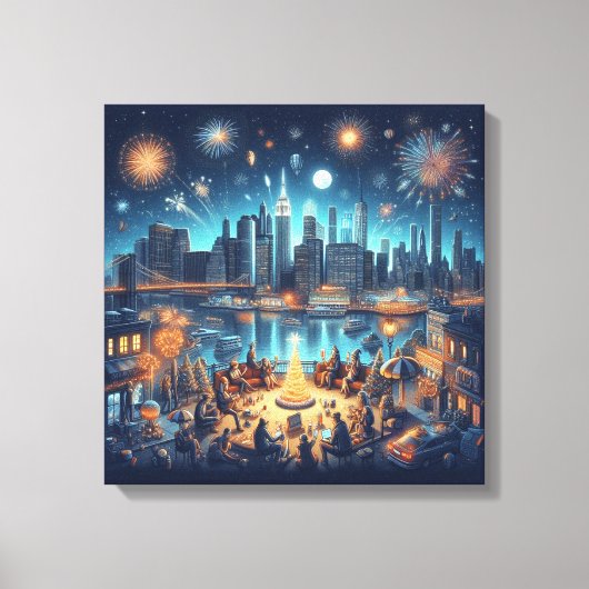 Oud en Nieuw in New York City Canvas Afdruk (Voorkant)