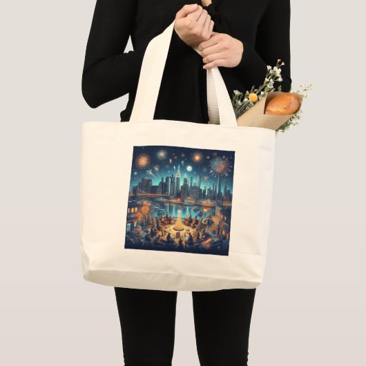 Oud en Nieuw in New York City Grote Tote Bag (Voorkant (product))
