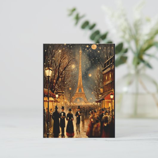 Oud en nieuw in Parijs Feestdagenkaart (Staand voorkant)