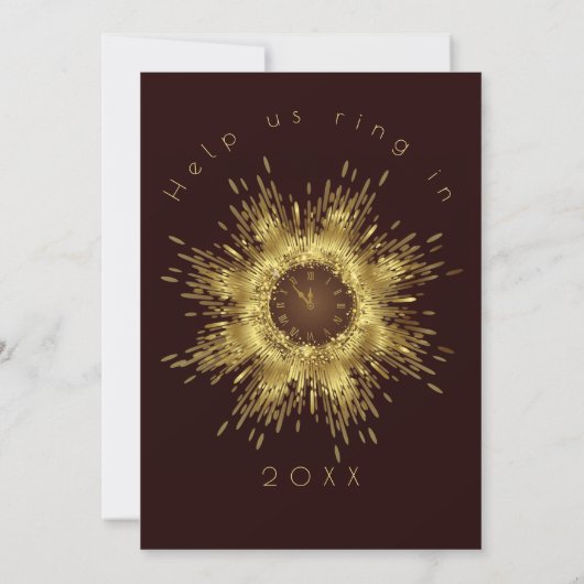 Oud en Nieuw Klok Gouden Glitter Burst Kaart (Achterkant)