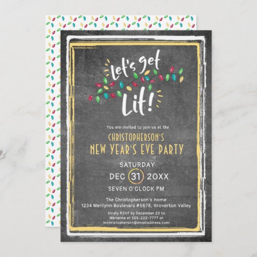 Oud en nieuw LET'S GET LIT-feest Kaart (Voorkant / Achterkant)