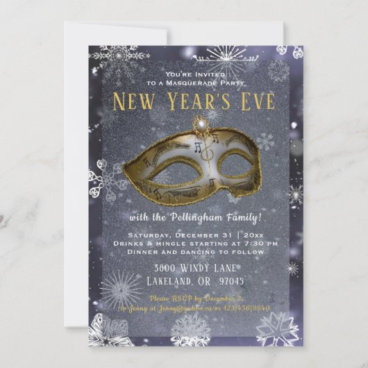 Oud en Nieuw Masquerade Feest Uitnodigen Kaart (Voorkant)