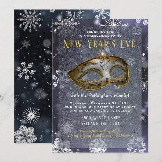 Oud en Nieuw Masquerade Feest Uitnodigen Kaart (Voorkant / Achterkant)