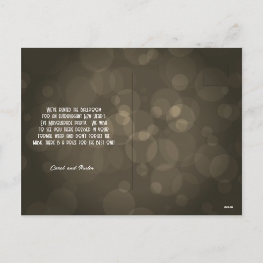 Oud en Nieuw Masquerade Party Feestdagenkaart (Achterkant)