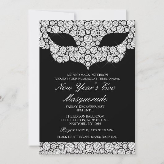 Oud en Nieuw NYE Masquerade Party Uitnodiging (Voorkant)