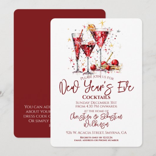 Oud en Nieuw Open Cocktail Party Kaart (Voorkant / Achterkant)